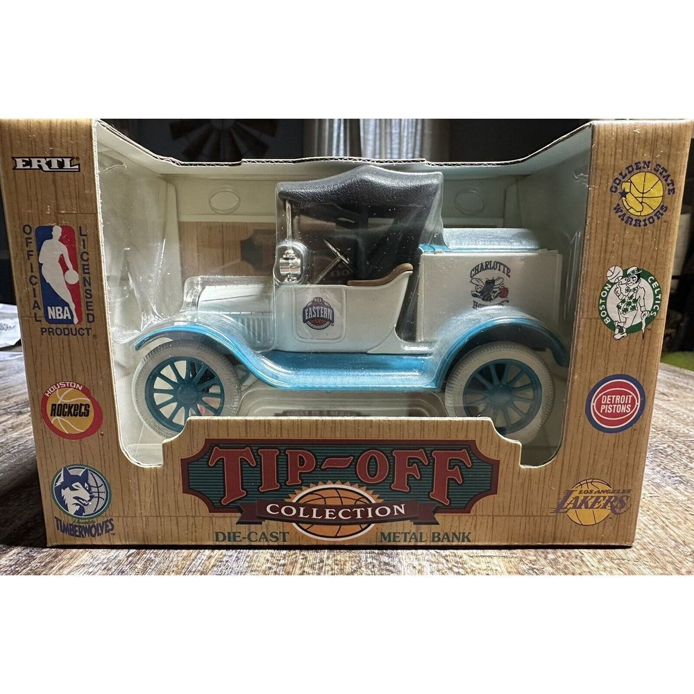 Vintage 90s Charlotte Hornets NBA Tip-Off Collection Die-Cast Metal Bank New